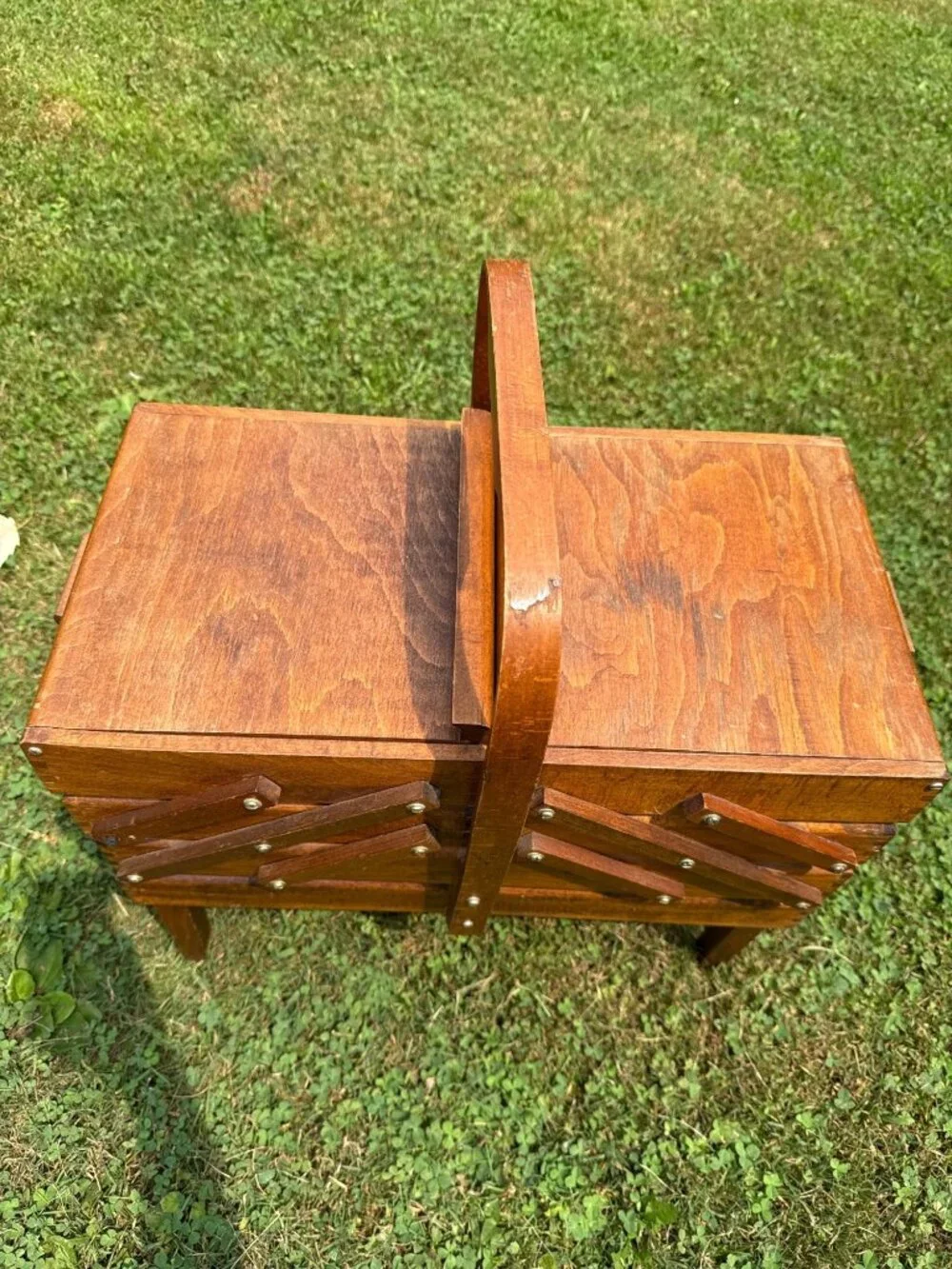 Vintage Wooden Sewing Box Accordian Made Romania Wood Storage Organizer
